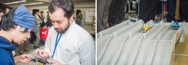 【画像左】レース中にも細かいセッティングを繰り返す週プレチーム 【画像右】バンピーなコースでコースアウトするマシンが多いが、オブチのマシンは抜群の安定性を誇っていた