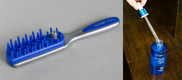 銀色のボール部分から育毛剤が出てくる。瞳工房で使っている育毛剤は直付けタイプ(ロレアルプロフェッショナル パリ セリオキシル デンザーヘア)