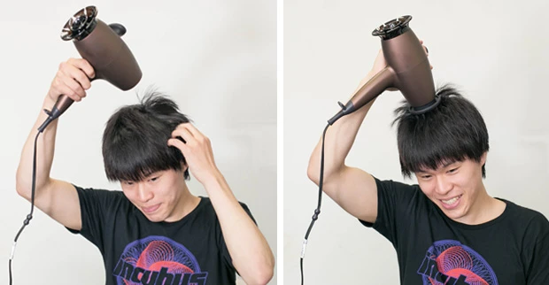 遠赤温風で髪の根元からしっかり乾かす。気持ちよい振動で揉み流し。育毛剤をつけてから使うと、角質層まで浸透しやすくなる!