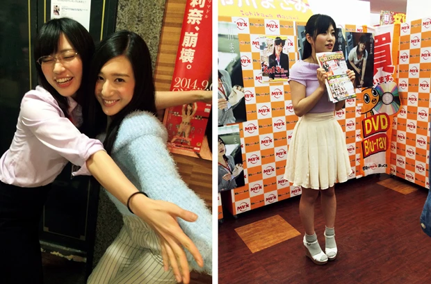  専属女優・古川いおりと。女優からの信頼も厚い【左】イベント中にＭＣを担当することも【右】