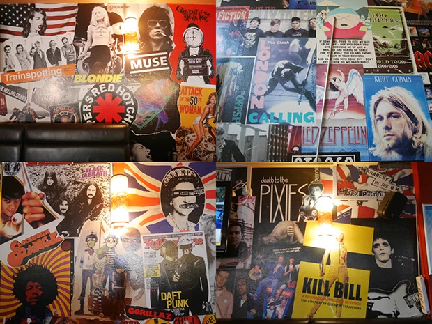 ある宿の壁。海外のホステルではロックのポスターが貼られている宿がけっこう多い