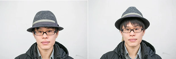 前髪を上げた場合は、男らしさがUPしている。前髪をおろして、浅めにかぶると爽やかかわいい系へ