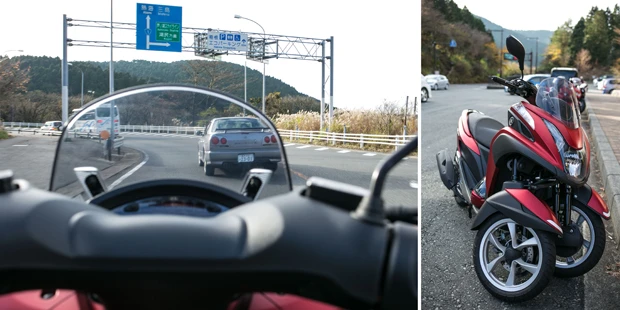 箱根の急なカーブもスムーズに曲がれるぞ! 見た目にカッコよく、三輪が珍しいので周りの人からも注目される