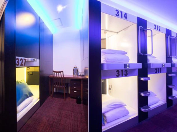 【左】個室感のあるシアタープレミアム・キャビンは1泊4700円~。【右】デラックス・キャビンは1泊2300円~