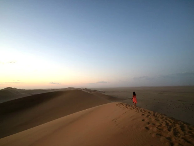 砂漠の稜線を駆ける旅人