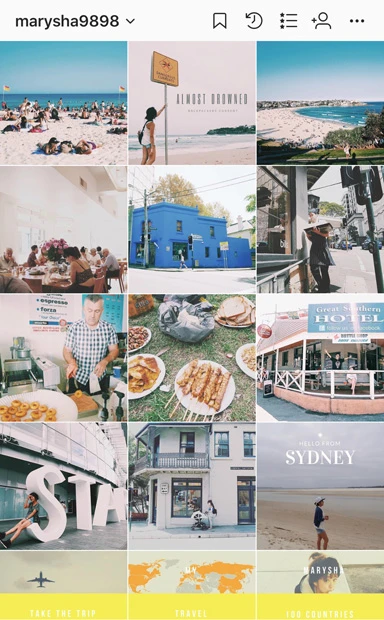 #旅人マリーシャのインスタのサムネイル。世界一周100ヵ国の旅を公開中! 最近は青っぽい色味を意識してるよ! 私はブルーハンターだしね!