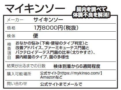 腸内フローラと生活習慣アンケートのデータを基に便秘と下痢のタイプ判定や腸内細菌の構成比率を判定。肥満に関わりがあるとされる腸内細菌の比率もわかり、ダイエットにも役立つかも