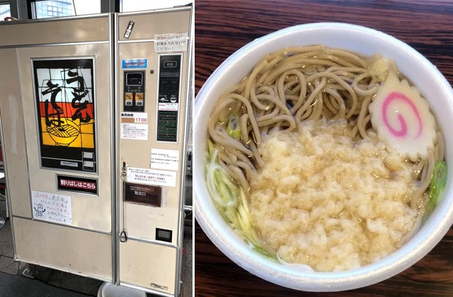行列のできる『自販機そば』 かつて秋田市の佐原商店にあり、ファンが多かったレトロ自販機を１７年４月に道の駅あきた港に移設。今でも行列ができるほどの人気