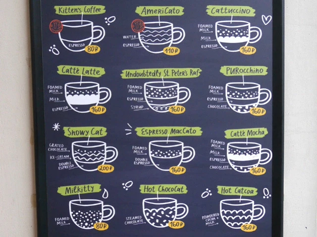 キャットゥチーノやキャテラテなど、猫っぽい名前にしたコーヒー
