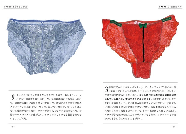 『パンティオロジー』で秋山氏は、取材した女性たちが愛用するパンティをイラストに描き、彼女たちのパーソナルデータやエピソードをファイリングしている