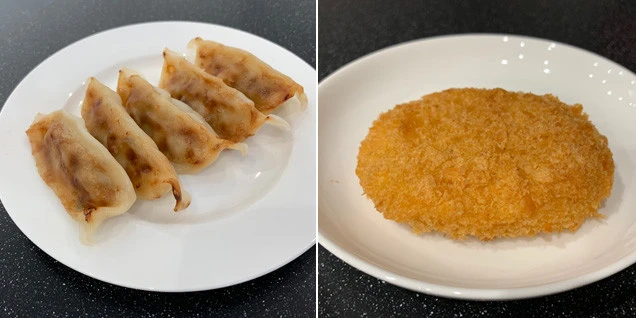 【焼き餃子(6個)...AGE量4190】vs【ポテトコロッケ...AGE量7861】餃子は焼いているが、ポテトコロッケは揚げている