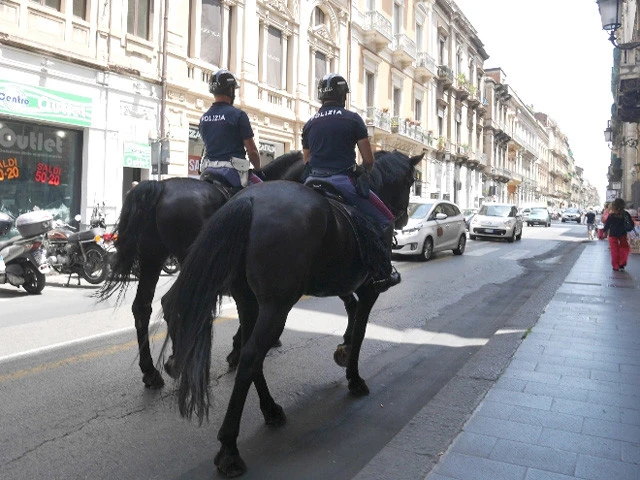 ポリツィアを乗せた馬が闊歩