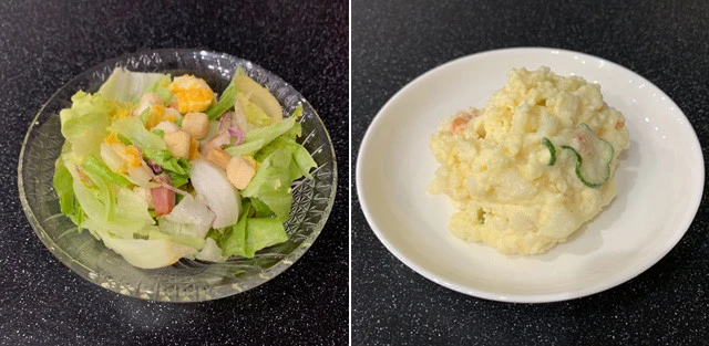 【シーザーサラダ...AGE量3105】vs【ポテトサラダ...AGE量245】シーザーサラダには高AGEのベーコンが入っている