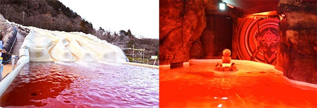 「セカンドインパクトの湯 -ロデオマウンテン-」(左)と「セカンドインパクトの湯 -洞窟風呂-」(右)