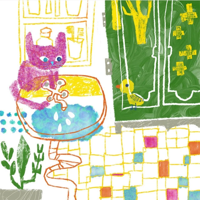 あお木さんが描いた、コロナ禍で猫が手を洗うイラスト(本人SNSより)