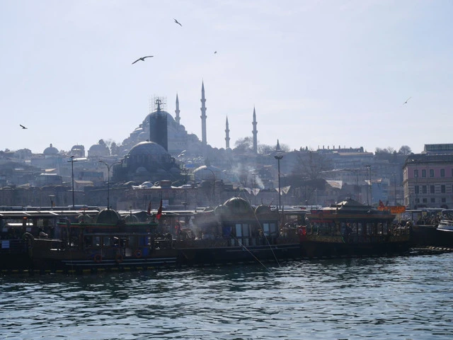 ガラタ橋から見たさばサンド屋台。煙モクモク！　エミノニュ広場