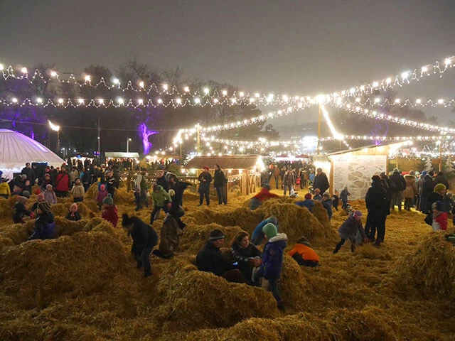 干し草の上で遊ぶ子供たち