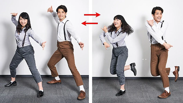 ⑩顔近くまで引っ張った右手を振り下ろすと同時に、右のかかとを上げ、左腕を引く。2回繰り返す