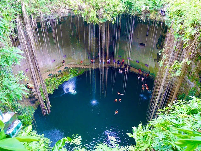 「セノーテ・イキル」を洞窟の上から見たところ