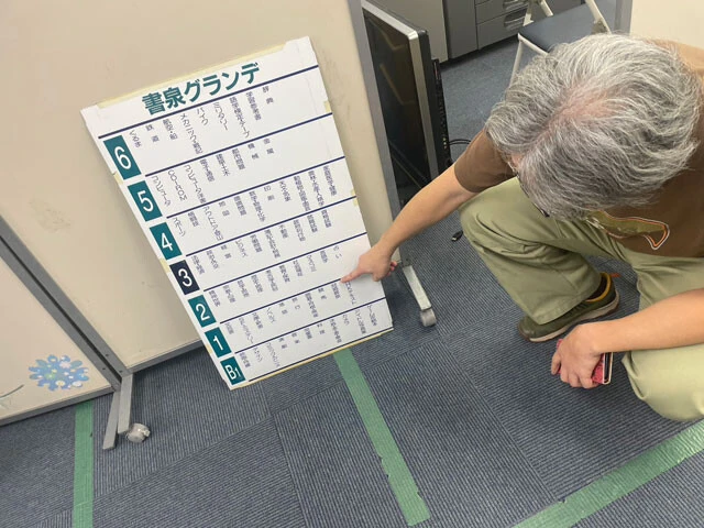 かつてのフロアマップ。現在は「趣味人専用」を謳い、プロレスや鉄道、アイドル、そしてミリタリーなど男の趣味に偏る書泉だが、昔は総合書店のようなラインナップだった