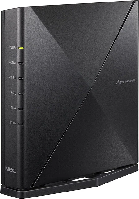 Aterm WX5400HP NECプラットフォームズ/実勢価格1万8000円前後 160MHzのワイドバンド、Wi-Fi6に対応し、最新iPhoneシリーズの通信スペックをフル発揮させつつ、自宅の広範囲で高速通信OK。よく使う端末の通信を優先的に安定させる設定も可能
