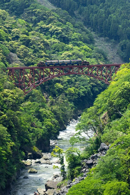 第一白川橋梁を通過するトロッコ列車