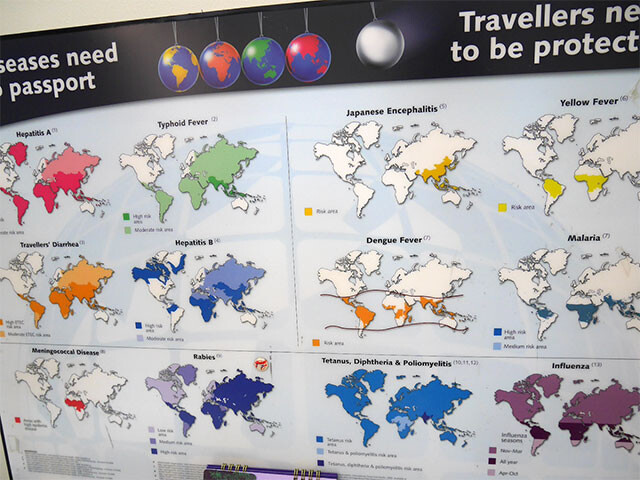世界各地の病気リスクと必要とされる各種ワクチンのマップ