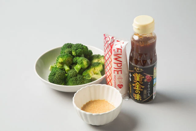 相性ばっちりのソース（その1）【オッケーブロッコリーソース】《材料》○マヨネーズ…大さじ2○焼き肉のたれ…大さじ2