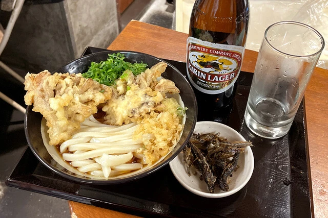 フリートッピング全のせ舞茸天ぶっかけ&瓶ビール