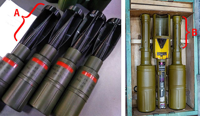 対装甲手榴弾ＲＫＧ－３のＢに、３Ｄプリンターで作ったフィンＡを装着すると対装甲手榴弾ＲＫＧ－１６００になる