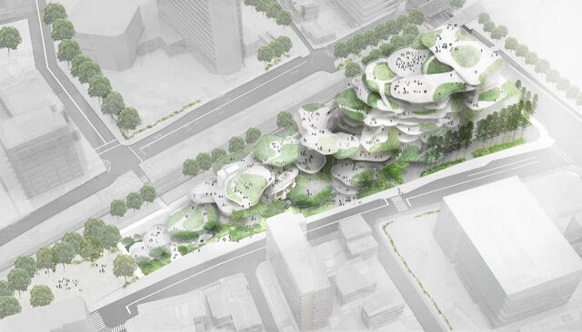 30年間動かなかった新ホール建設が進む。イラストは完成予想図