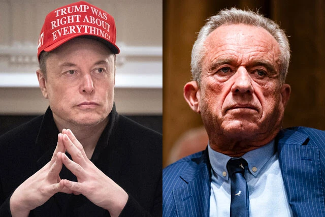 （左）政府効率化省のトップ、イーロン・マスクによる省庁の解体や大規模リストラで医療系の行政はマヒ状態に。（右）ジョン・F・ケネディ元大統領のおい、ロバート・F・ケネディ・ジュニア保健福祉長官はワクチン関連の研究を停止させている!?