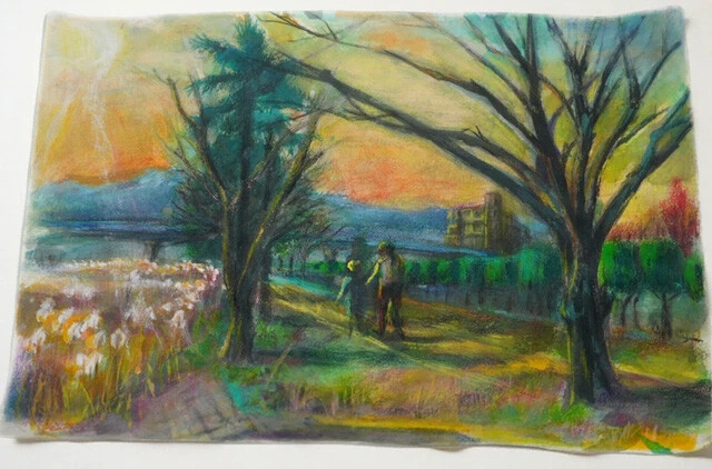 寺坂氏の絵画作品。銀座で個展を開くこともあった。北朝鮮での老女や兵士との交流には絵画が大きな役割を果たした