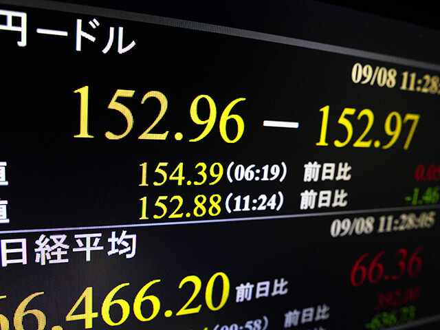 9月8日、円相場は一時1ドル152円台後半まで円高が進んだ