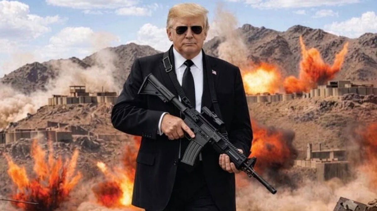 ご本人自主製作の「ピースメーカーのトランプ」だが、そうは見えない。全世界を戦争地獄に叩き込む執行人である（写真：公式SNSより）