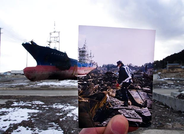 宮城県気仙沼市鹿折地区、路上。2012年2月9日撮影(手持ちの写真は2011年3月18日撮影)