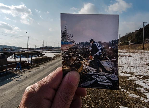 宮城県気仙沼市鹿折地区、路上。２０１４年２月１８日撮影（手持ちの写真は２０１１年３月１８日撮影）