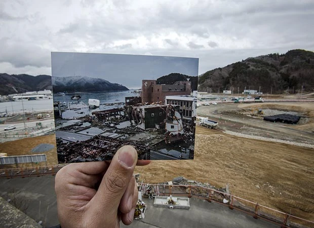宮城県牡鹿郡女川町、医療センター下の風景。2016年2月15日撮影(手持ちの写真は2011年3月16日撮影)