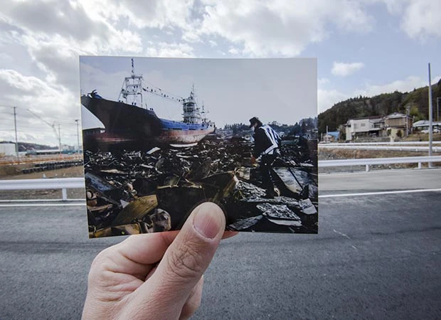 宮城県気仙沼市鹿折地区、路上。２０１６年２月１６日撮影（手持ちの写真は２０１１年３月１８日撮影）