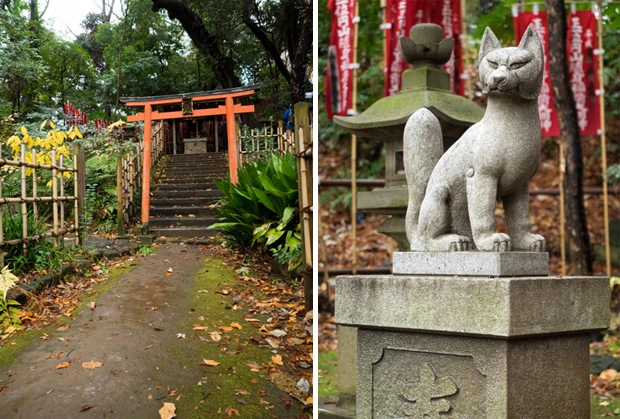 古墳の中腹、くびれ部分に鎮座する圓山隨身稲荷大明神。徳川家菩提寺・増上寺の裏鬼門に位置する