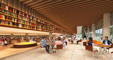 2019年秋の開館が予定されている和歌山市の“ツタヤ図書館”の内観イメージ(『和歌山市駅前地区第一種市街地再開発事業施設建築物基本設計報告書』より)