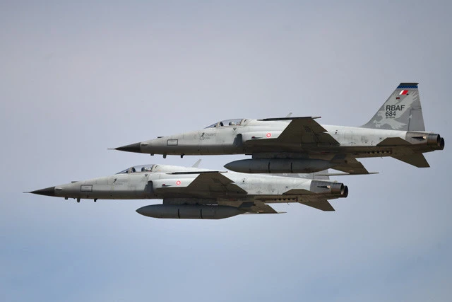 Ｆ－５Ｅタイガー（バーレーン）。１９５９年に初飛行したＦ－５戦闘機の改良型。最新鋭戦闘機の導入によりバーレーン空軍の最前線から間もなく退くが、その後はアグレッサー（空戦訓練の敵機役）として活用される予定