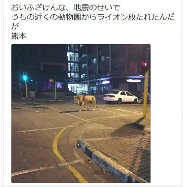 2016年4月、熊本地震の直後に「動物園からライオンが放たれた」というデマがツイッターなどSNS上で拡散。発信者だった神奈川県の会社員は、偽計業務妨害で逮捕された