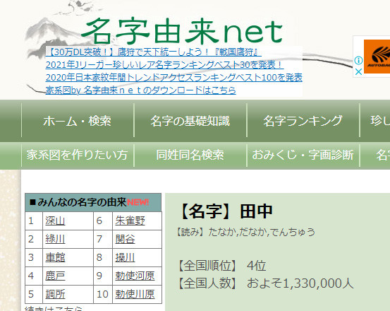 日本の全人口の９９ ０４ を網羅するポータルサイト 名字由来ｎｅｔ ってなんだ 21年3月日 Biglobeニュース