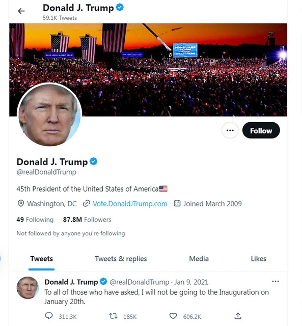 マスク氏は自身のツイッターで、トランプ前大統領のアカウント凍結解除の是非を問うアンケートを実施。僅差で賛成票が上回ると、「民の声は神の声」としてアカウントを復活させた。12月13日現在、トランプ氏の新規ツイートはない