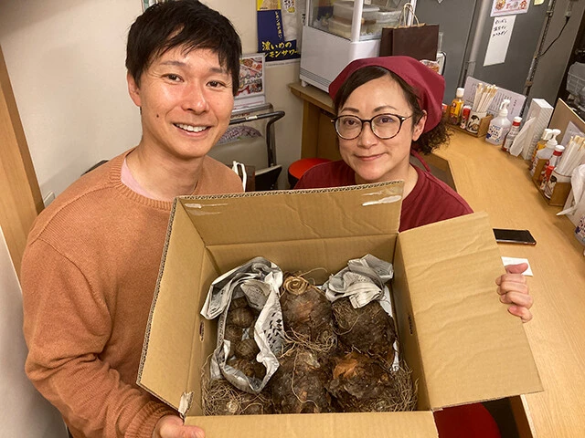 居酒屋を経営している後輩芸人・鈴木なつさんのお店に、農家を営んでいるこのみ村田のお父さんが捨ててしまう里芋を届けて、食ロス削減!