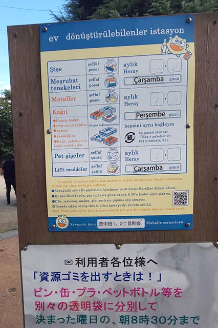 蕨駅東口から少し歩くとクルド人の集住地区に入る。アパートや公園には、トルコ語でごみ捨てのマナーが書かれているところもある