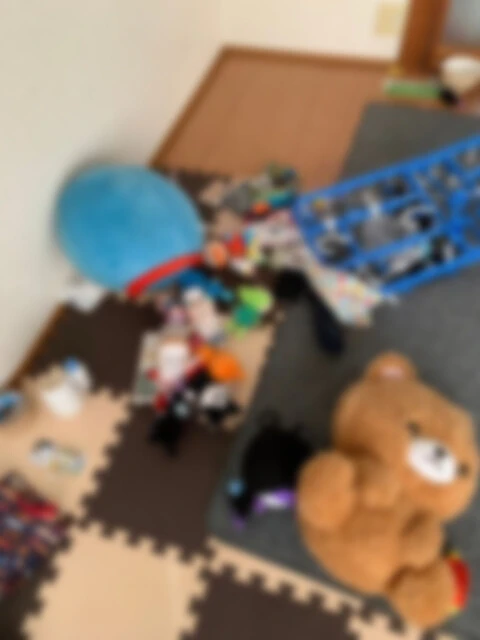 夜逃げの現場。ぬいぐるみも多く、小さい子供を連れて逃げたことが伺える