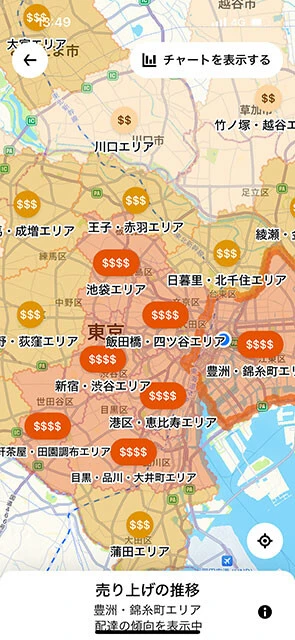 自分のいるエリアだけでなく、近隣のエリアの状況も見ることができます