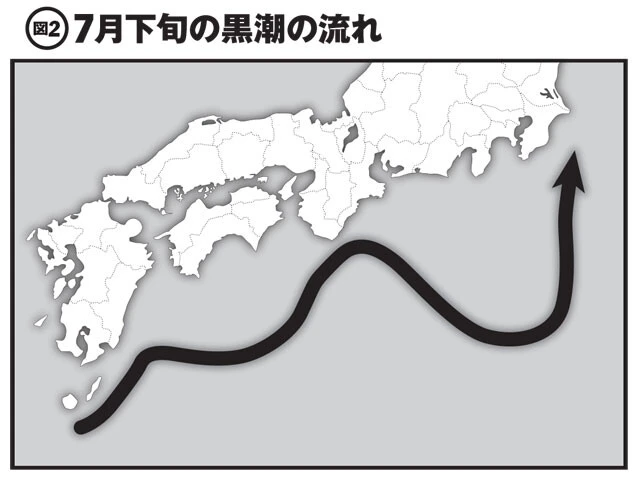 四国沖で離れ、紀伊半島で近づき、また東に行くと離れるW字形に変化している